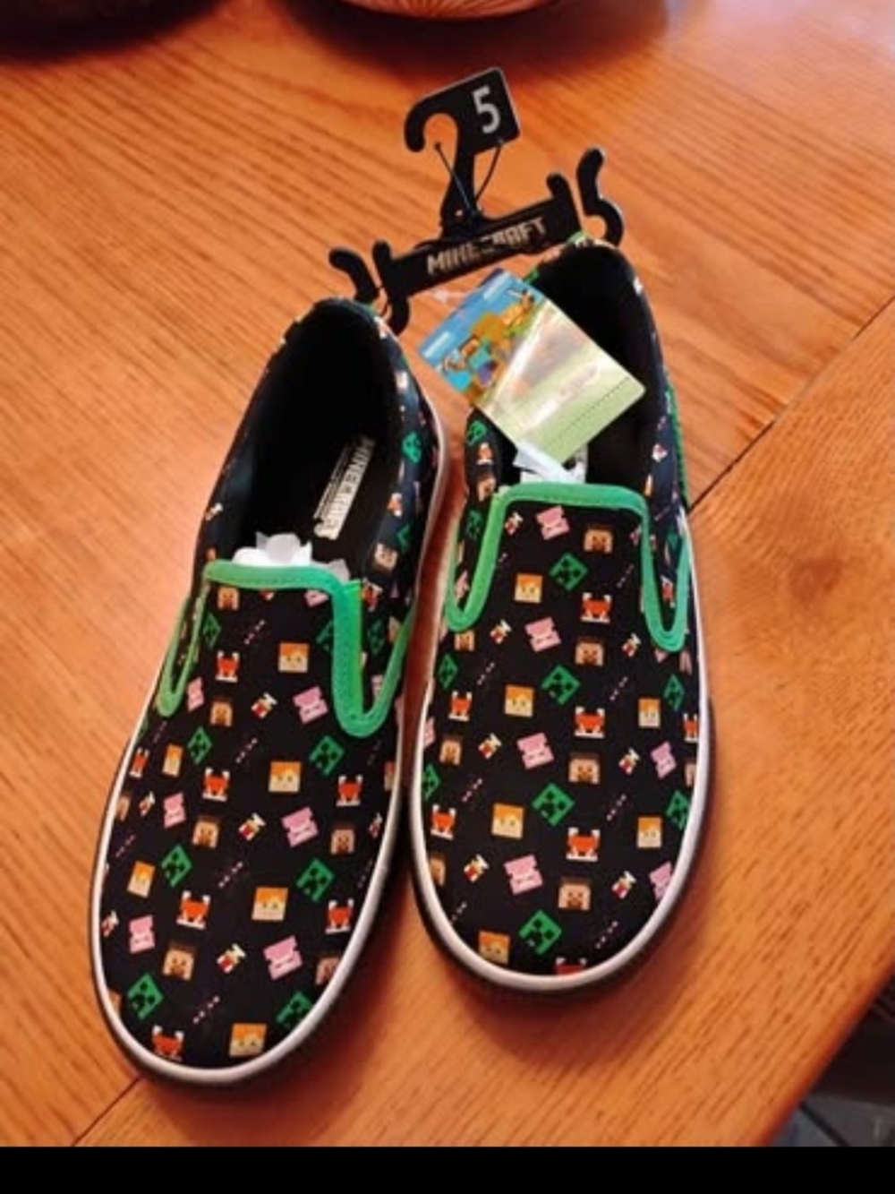 Kids Minecraft Slip-On Sneakers with Black and Green Accents